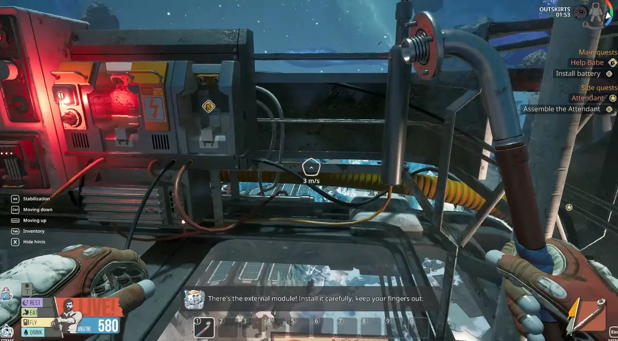 Battery installation point at the external module