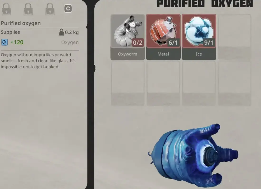 Purified Oxygen crafting screen